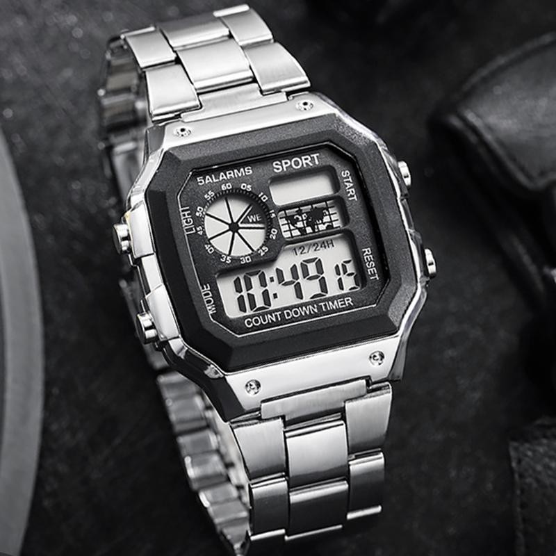 MAYZHISU Classic Men’s Digital Watches Luxury Stainless Steel Strap Sport Watche