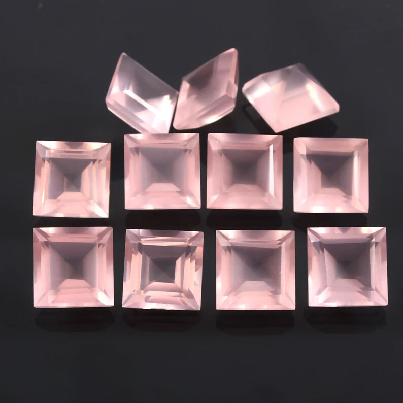 3mm Square Calibrated Size Natural Rose Quartz Faceted Loose Gemstone 200 Pcs