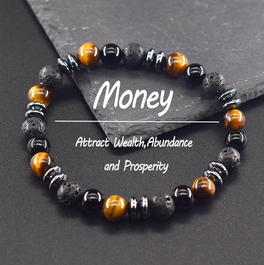 Black Labradorite Volcanic 8mm Stone Beads Bracelet Spiritual Protection Jewelry