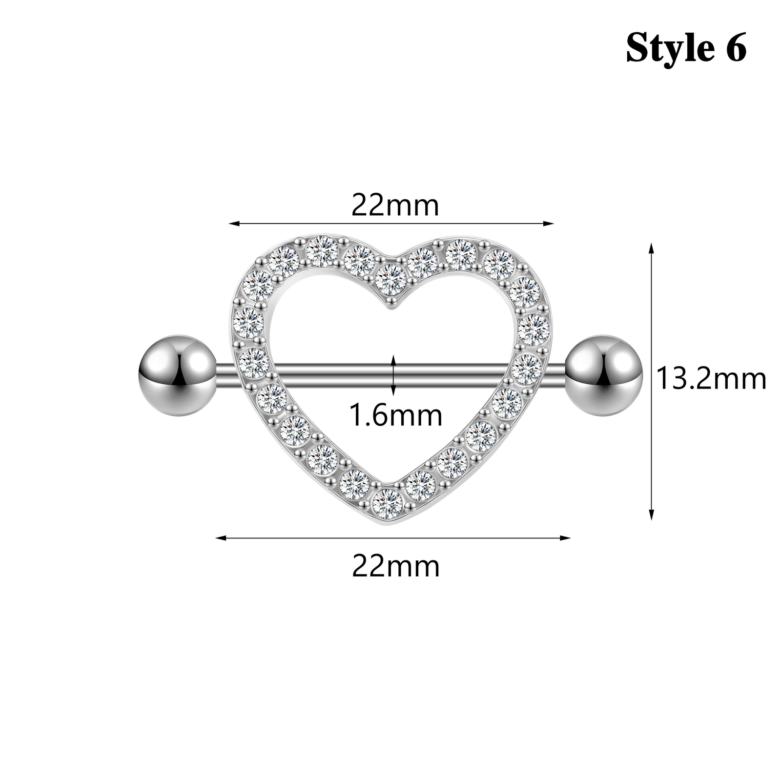 1 Pc 14G Stainless Steel Nipple Rings CZ Crystal Nipple Shield Piercing Jewelry