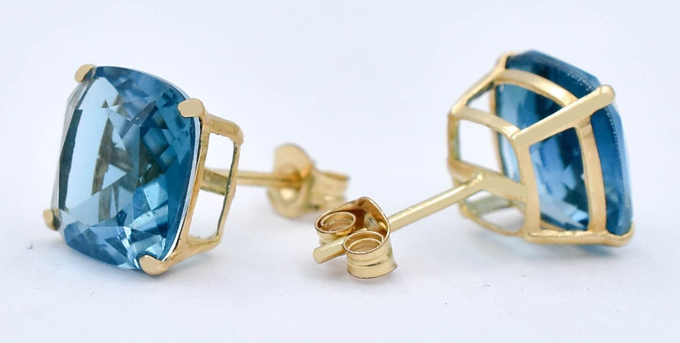 GENUINE 6.68 Ct BLUE ZIRCON EARRINGS 14k GOLD – Free Certificate Appraisal – NWT