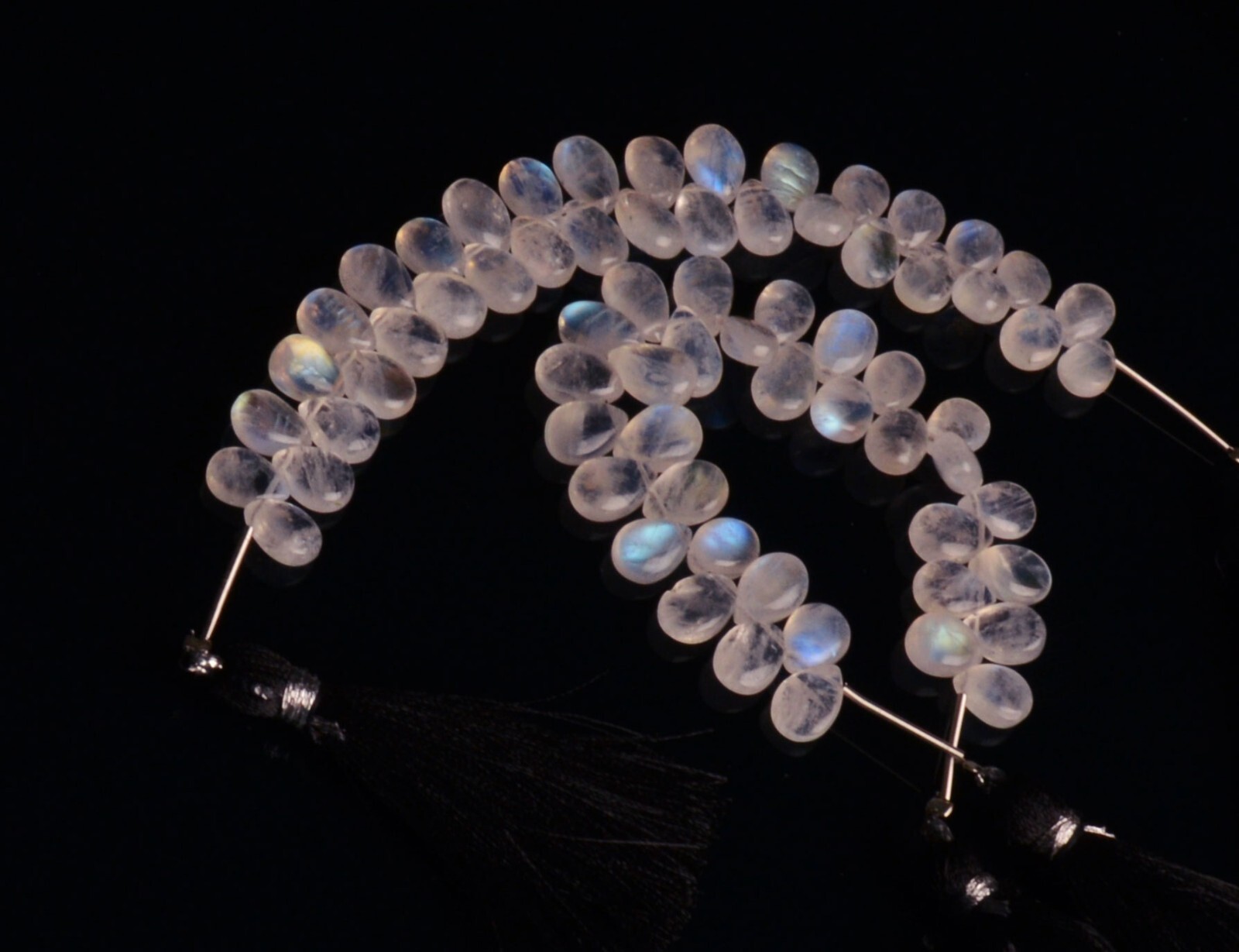 Blue Fire Rainbow Moonstone 9×7 mm Size Pear Beads 5″ Strand