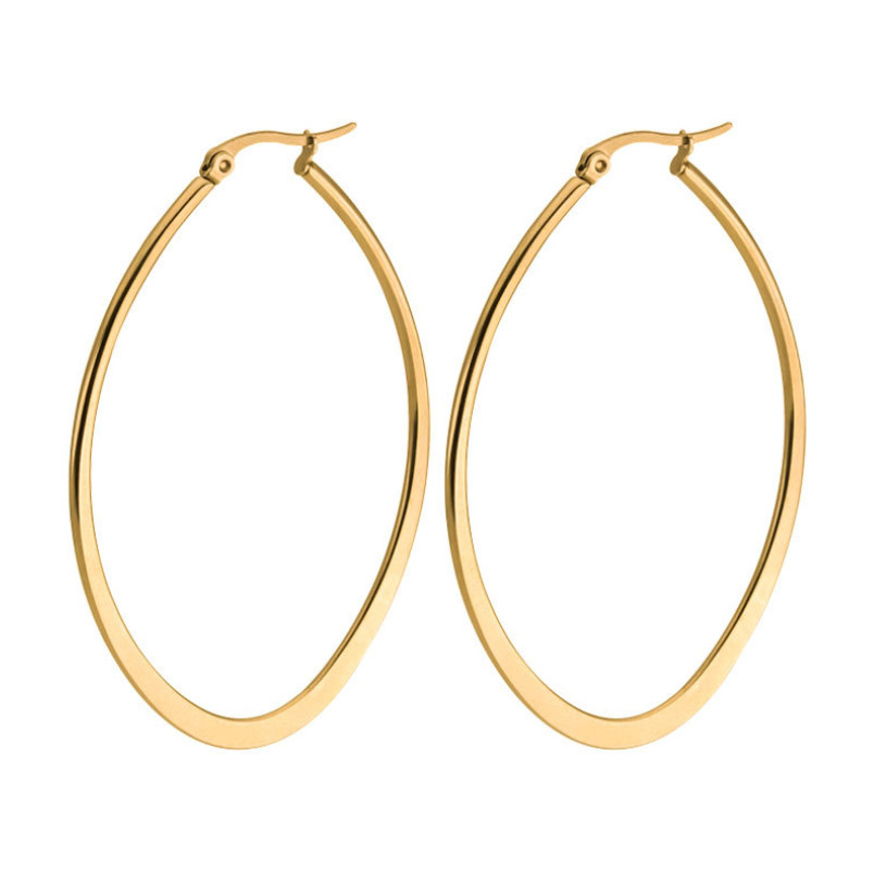 2pcs Women Stainless Steel Polished Drop Oval Shape Dangles Hoop Earrings PE30