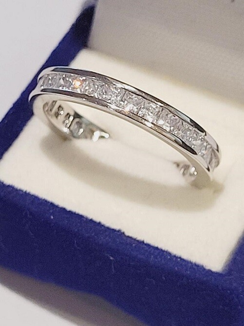 CLEARANCE Princess cut LC Moissanite Eternity Band Wedding Ring 925 Sterling