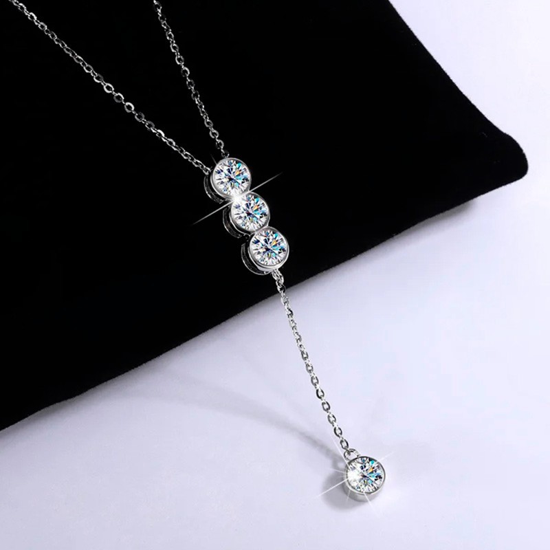 3/5mm D VVS1 Round Moissanite Bubble Tassel Pendant Necklace 925 Sterling Silver