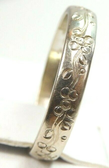 Antique Art Deco Art Carved 14K White Gold Wedding Band Ring Size 6 UK-L1/2