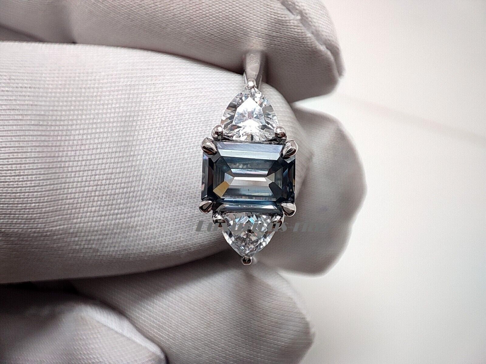 925 Starling Silver Ring, 8×6 mm Gray Emerald Cut Moissanite Anniversary Gift