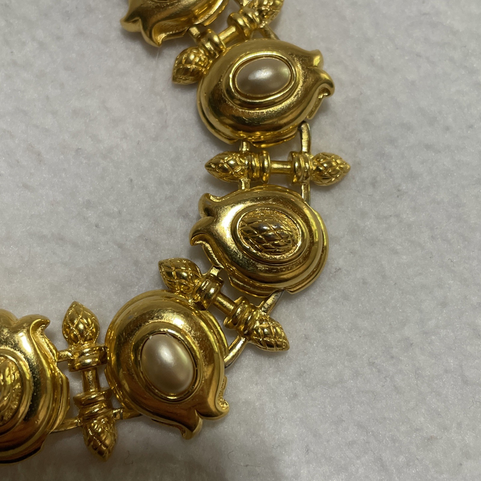 Vintage Fendi Faux Pearl Gold Tone Link Bracelet