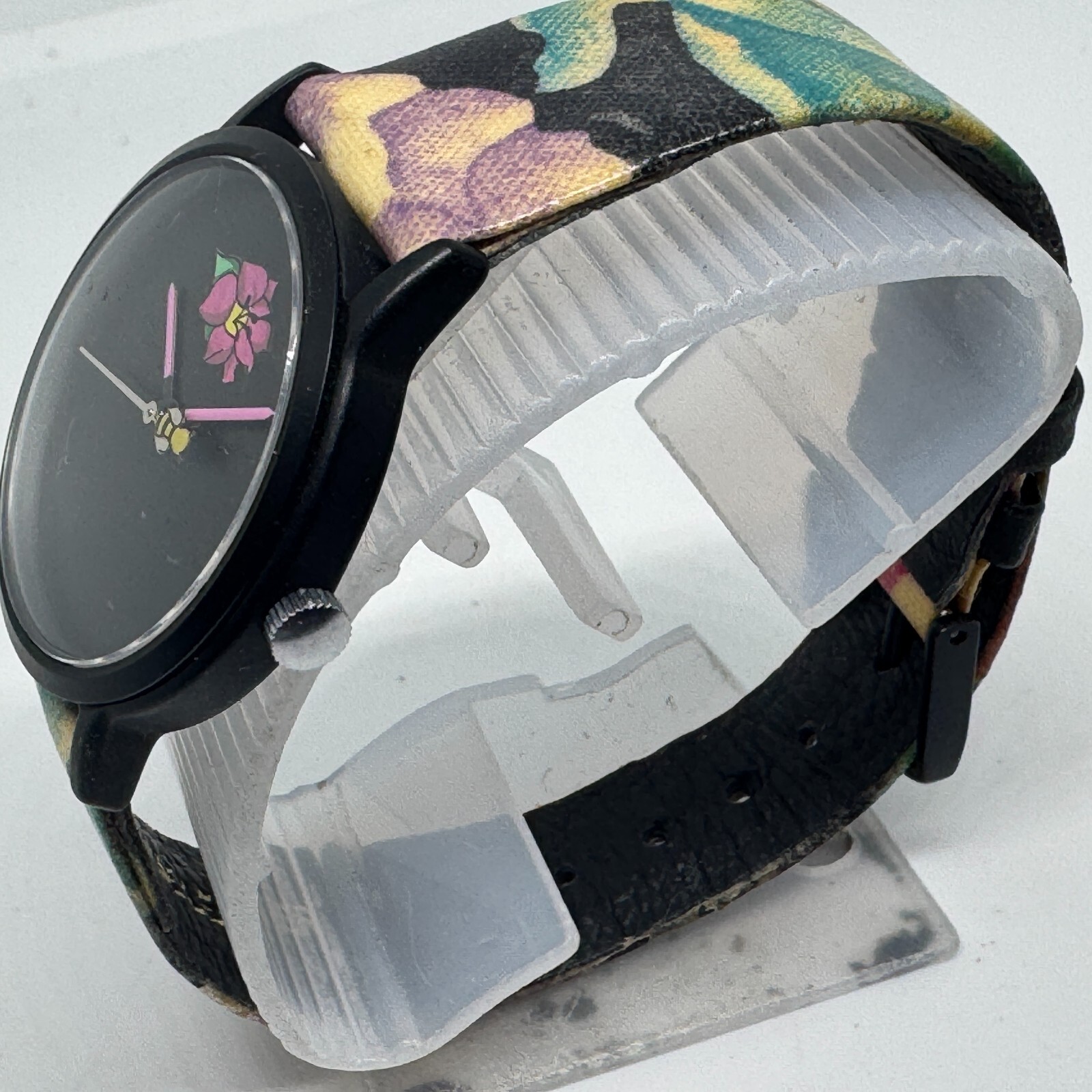 VTG Timex Quartz Watch Heavy Petal Unisex Black Resin Flower Analog New Battery