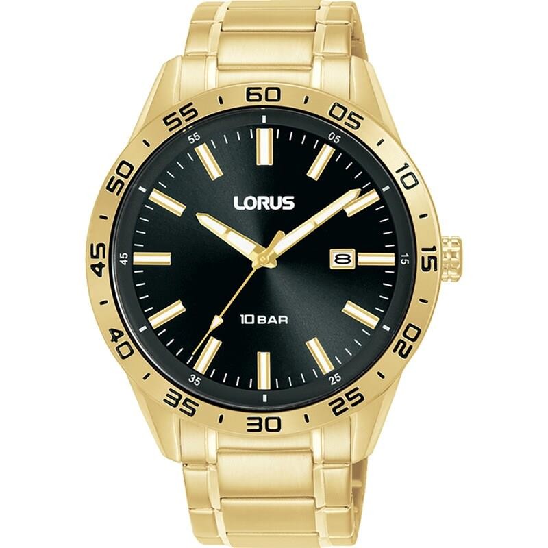 Lorus RH952QX9 Gents Quartz Gold Tone Date Black Dial 100m W/R 2 Year Warranty