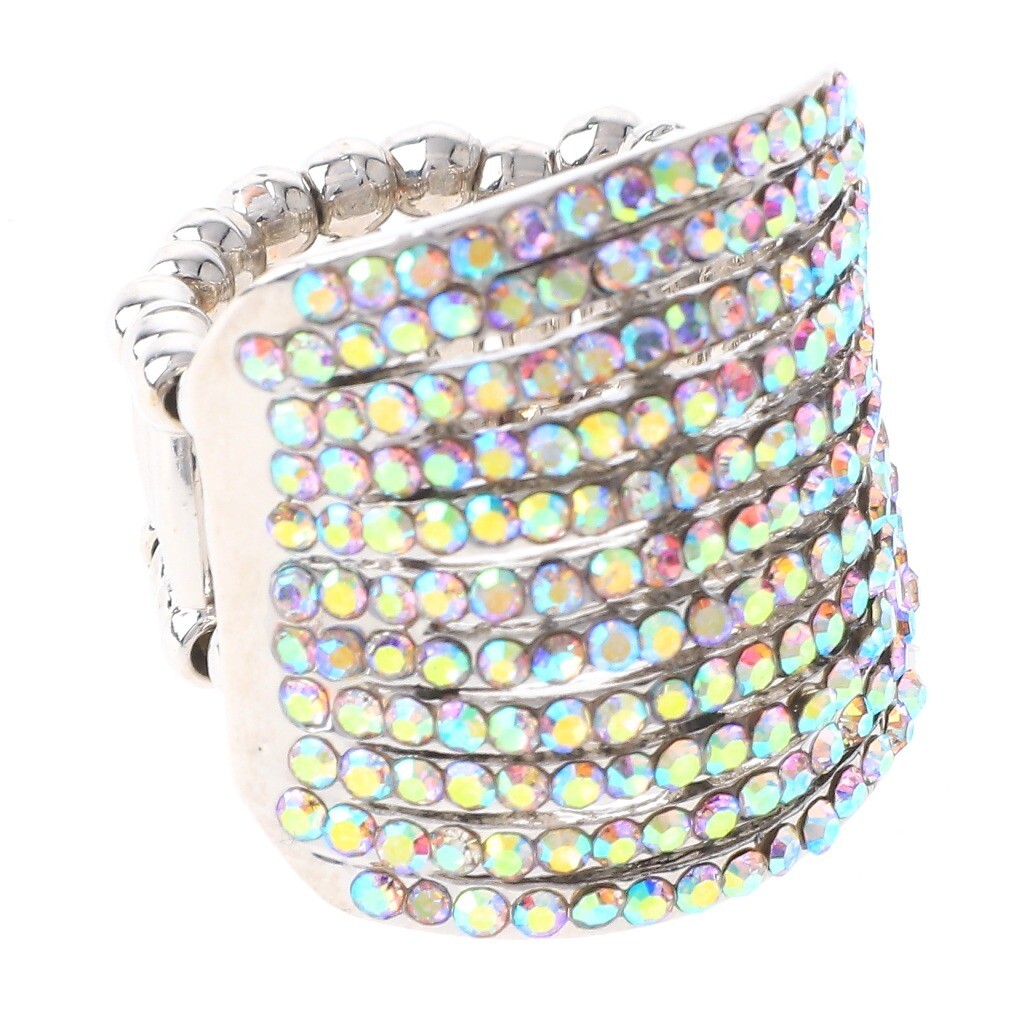 Silver Tone Stretch Metal Ring With Rhinestone R1261-SAB