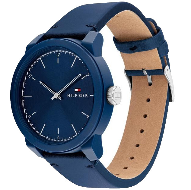 TOMMY HILFIGER 1710543 NAVY BLUE DIAL NAVY BLUE LEATHER STRAP 42MM MENS WATCH