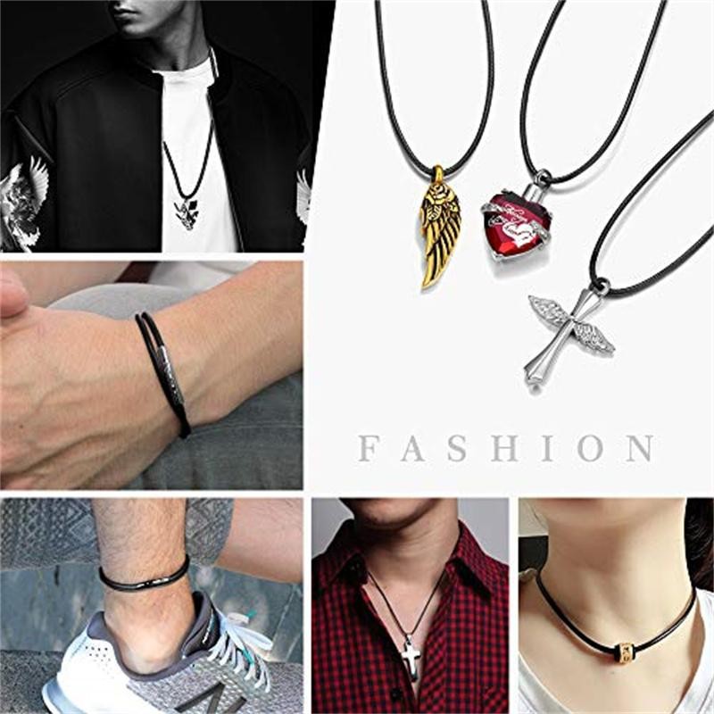 Black Genuine Leather Rope Necklace with Clasp Cord Chain Line String for Diy Pe