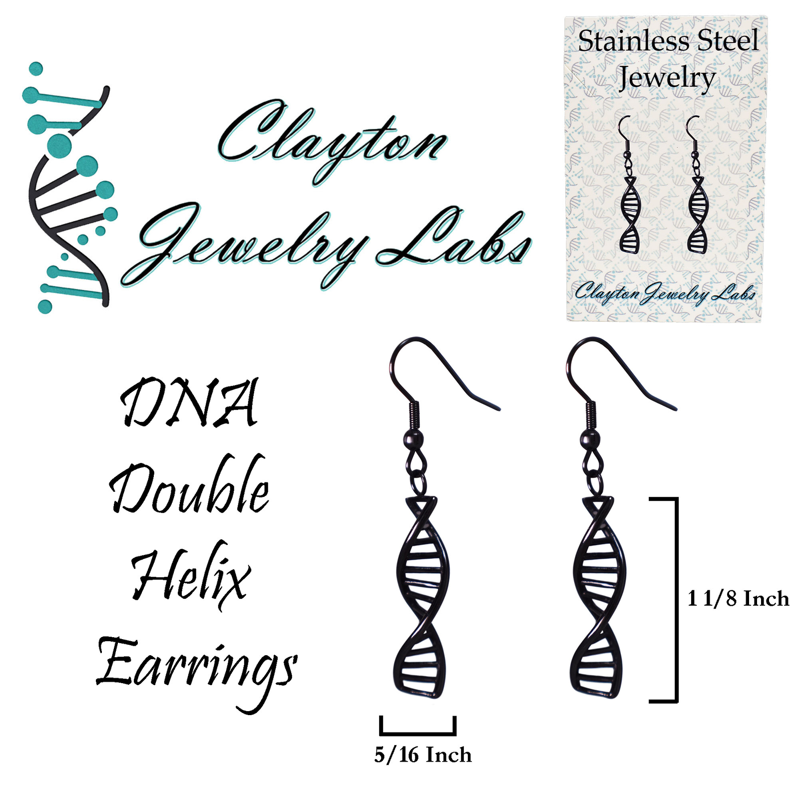 DNA Double Helix Science Stainless Steel Dangle Earrings