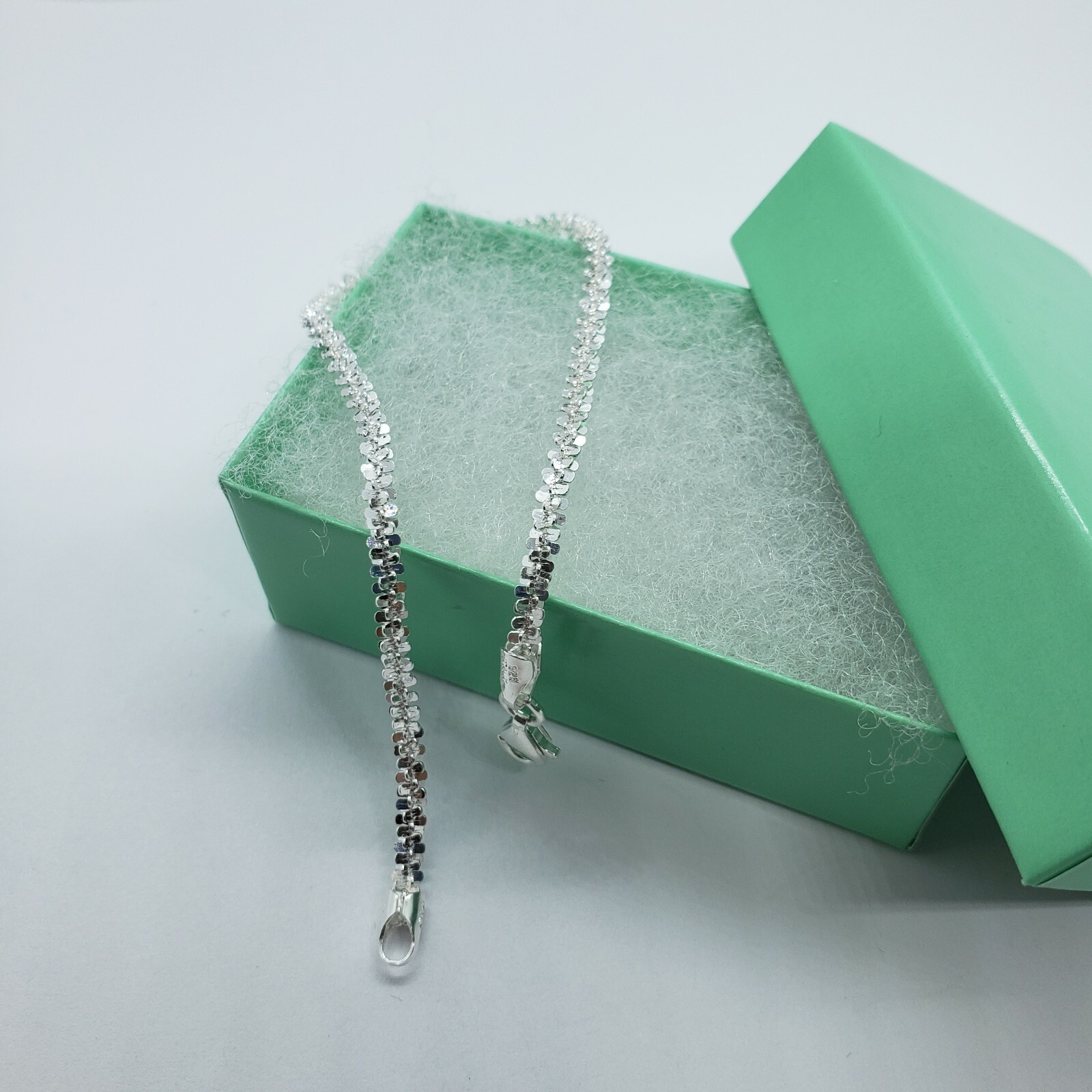 Sterling Silver Sparkle Rock Chain Necklace Bracelet 2mm Diamond 7″-24″