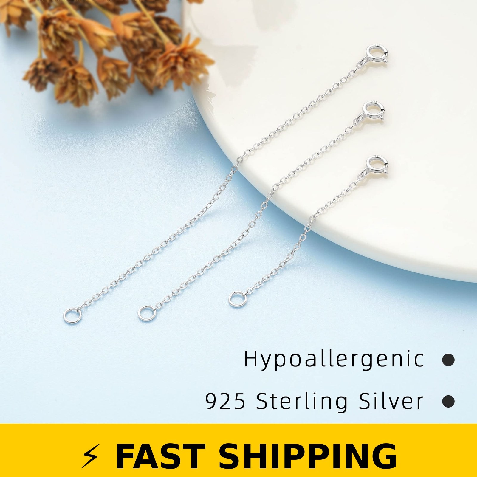 VANBARIS 925 Sterling Silver Necklace Extender – 3 Piece Set
