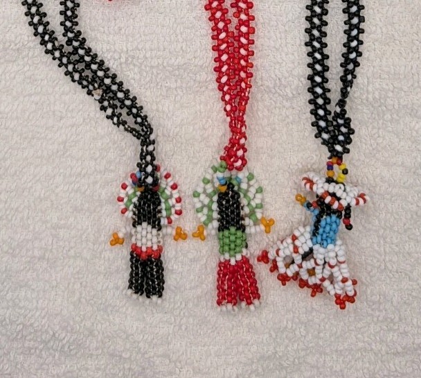 3 Woven Crafted Seed Bead Doll Pendant Necklaces Southwest American Indian Vtg