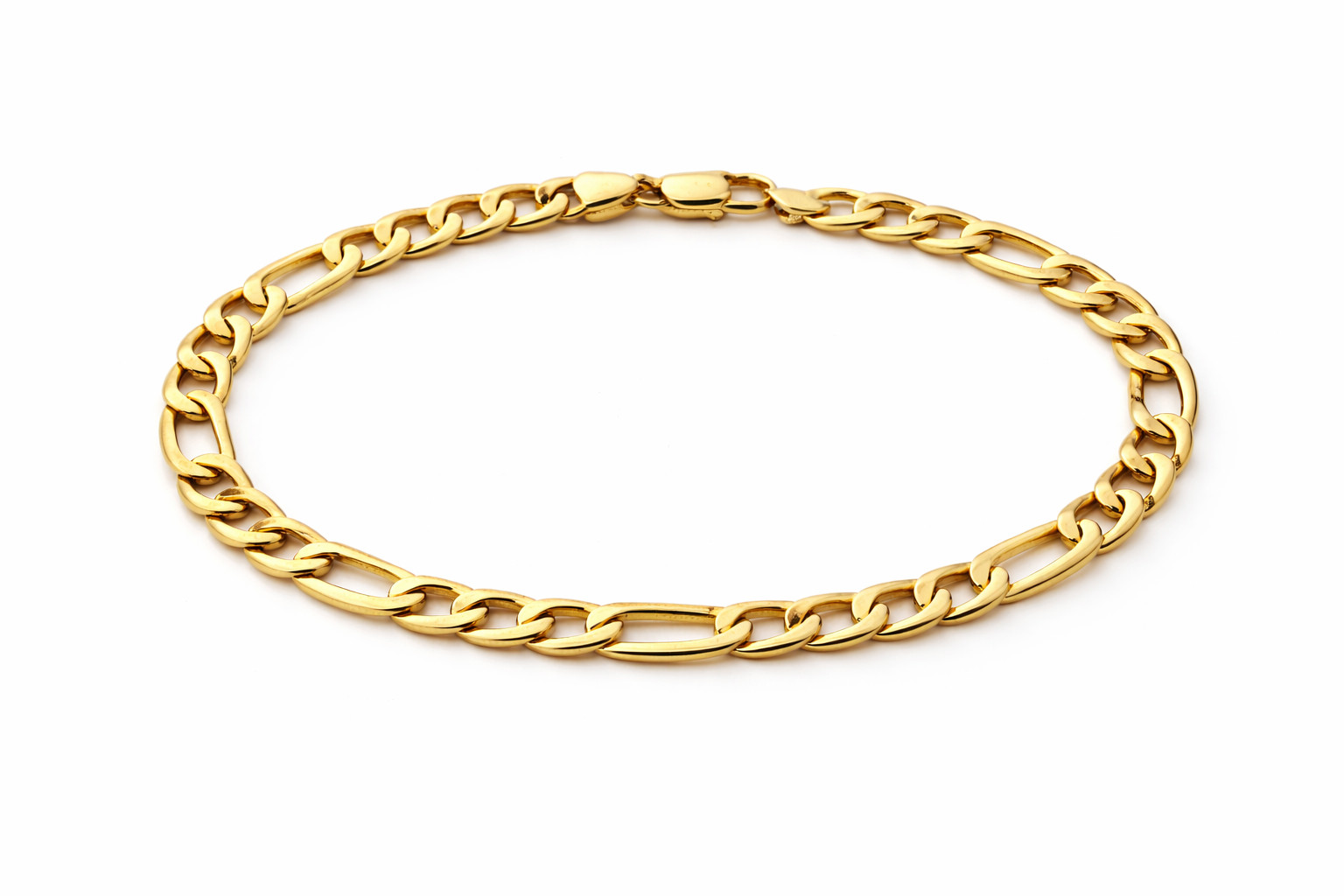Italian 1/200 14K Yellow Gold Overlay Figaro Bracelet Chain Mens Womens in mm