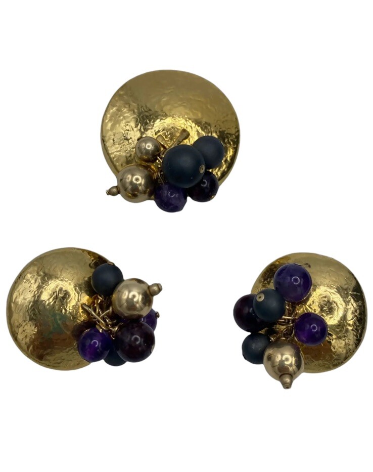 Vintage Susan Cummings Gold Over Sterling Gemstone Set Pin Earrings