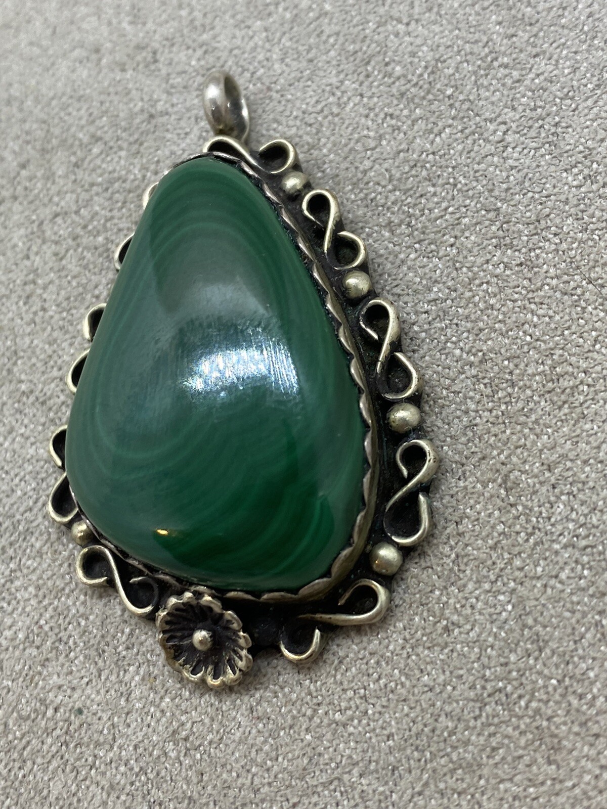 Vintage N.A. DW SIGNED Malachite Sterling Silver Pendant