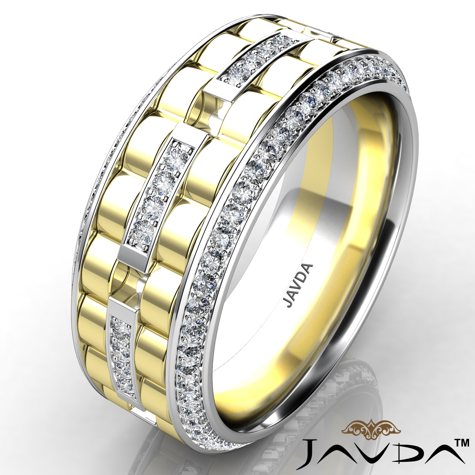 Men’s Wedding Band Diamond Eternity 3 Row Pave Bezel Setting Gold 0.92 Ctw.