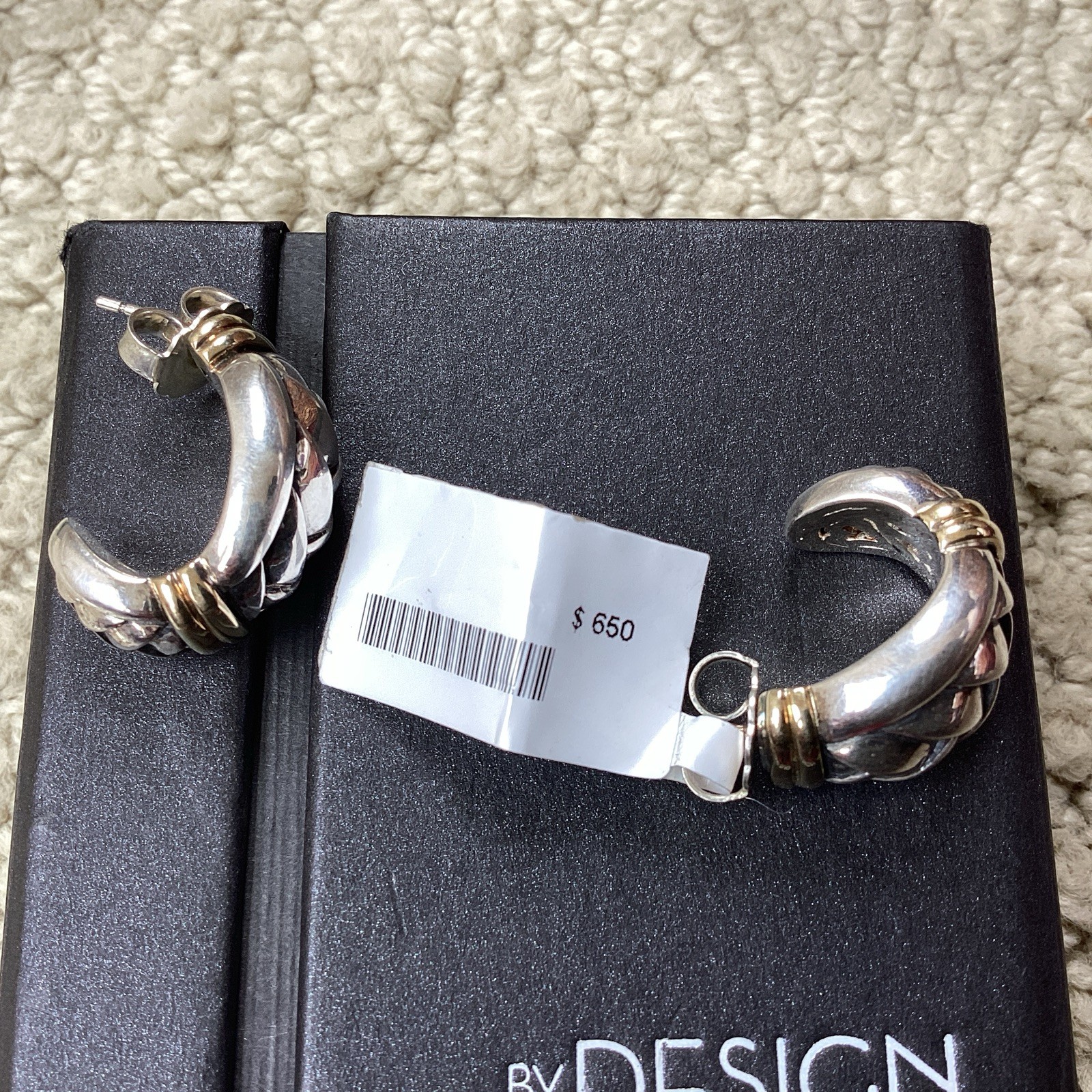 ÑWT Scott Kay Basketweave Sterling Silver 18 K Gold Half Hoop Earrings Msrp $650