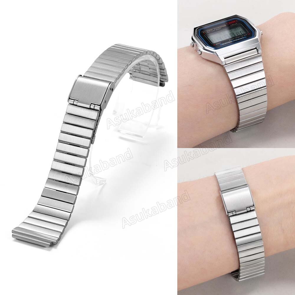 Classic Watch Band Strap for Casio A158 A168 Silver Block Bracelet 18mm 20mm