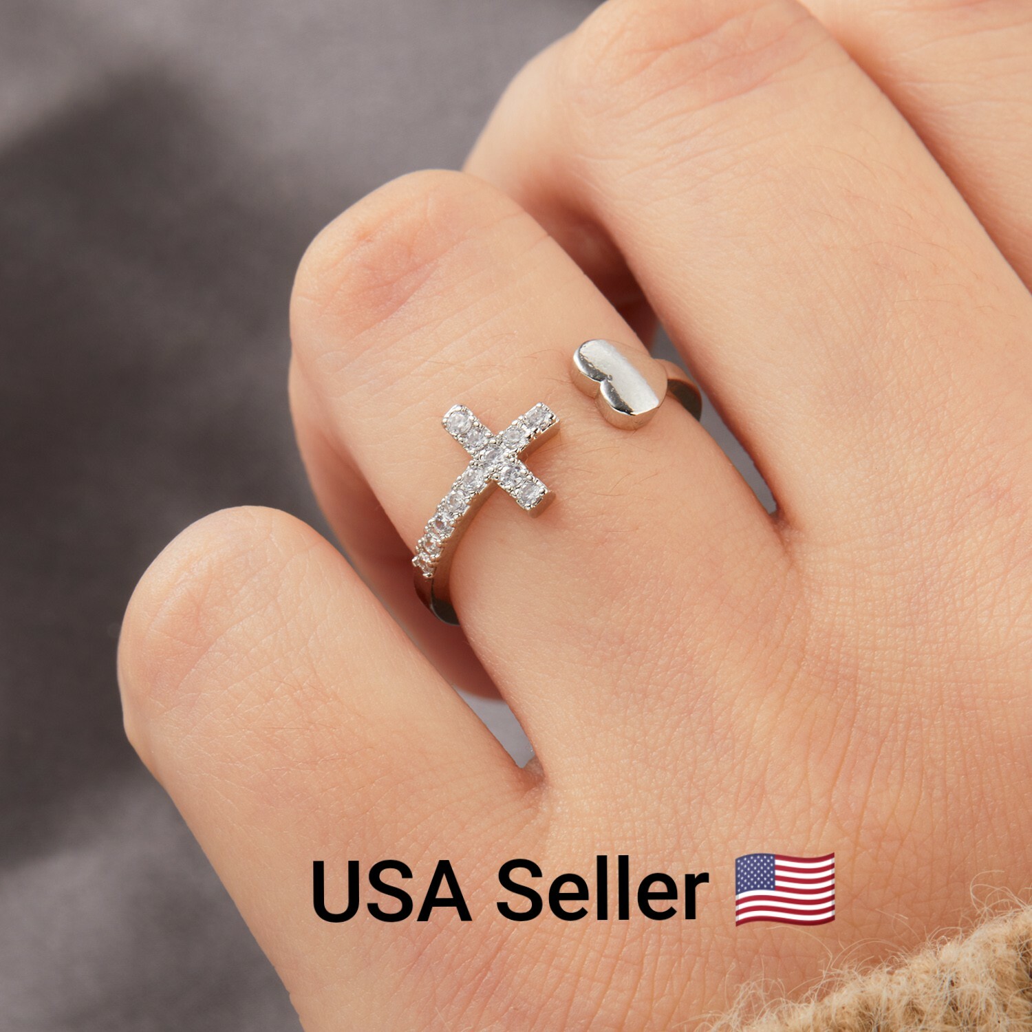 New Classic Adjustable Zircon Cross Heart Rings Women Silver Gold Color Open