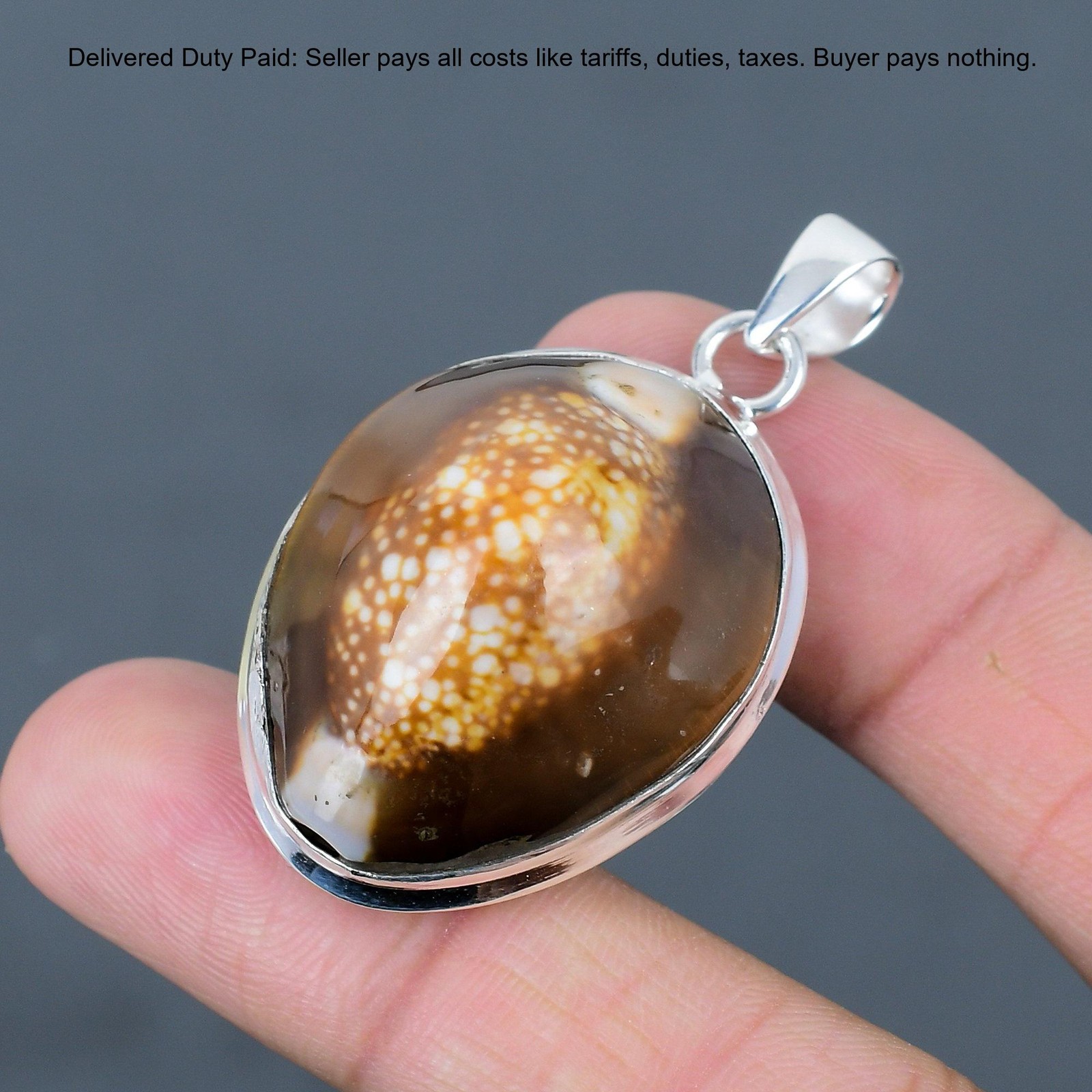 Oval Cowrie Shell Gemstone Wife Bezel Boho Handmade Pendant Jewelry 925 Silver