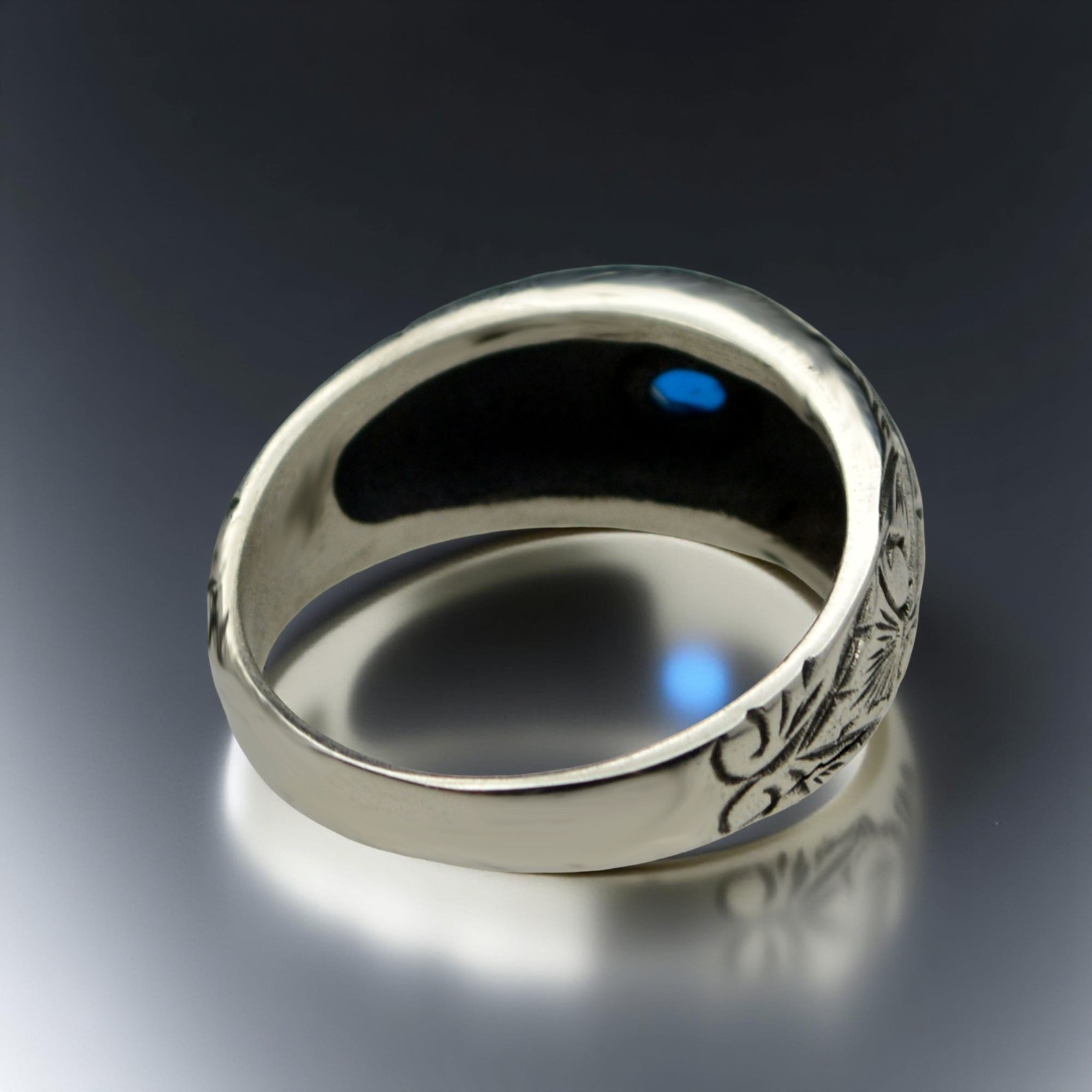 925 Sterling Silver Simulated Sapphire Men Ring Handmade Vintage Signet Band