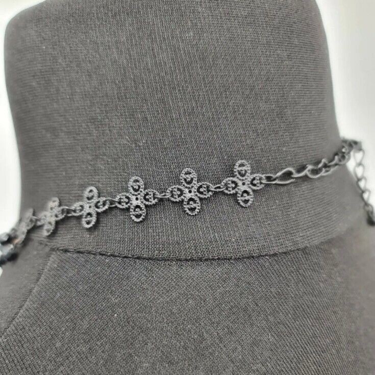 Black gothic metal bib necklace plastic bead steampunk Victorian vampire 24cm