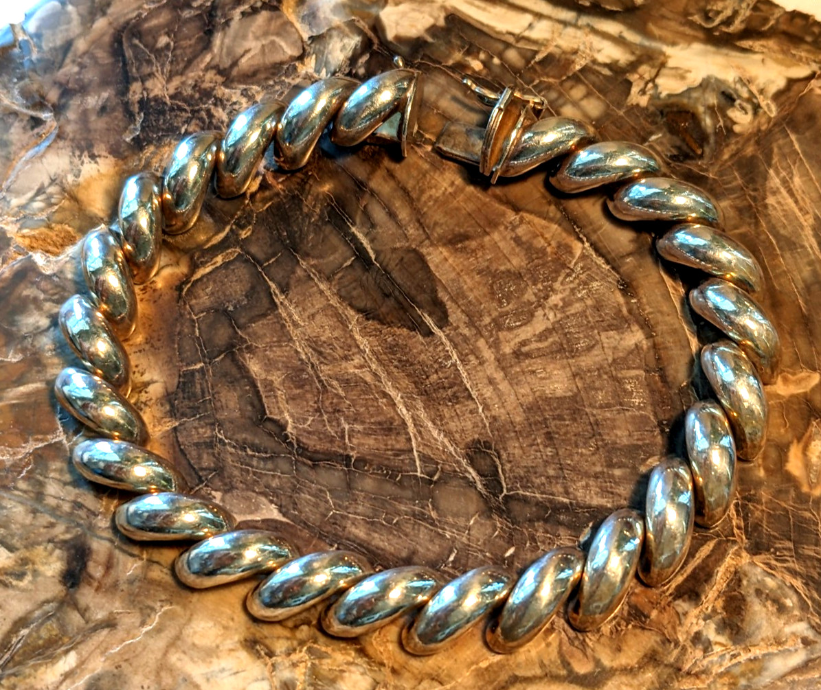Vintage Italy Sterling 925 San Marco Macaroni Link Bracelet
