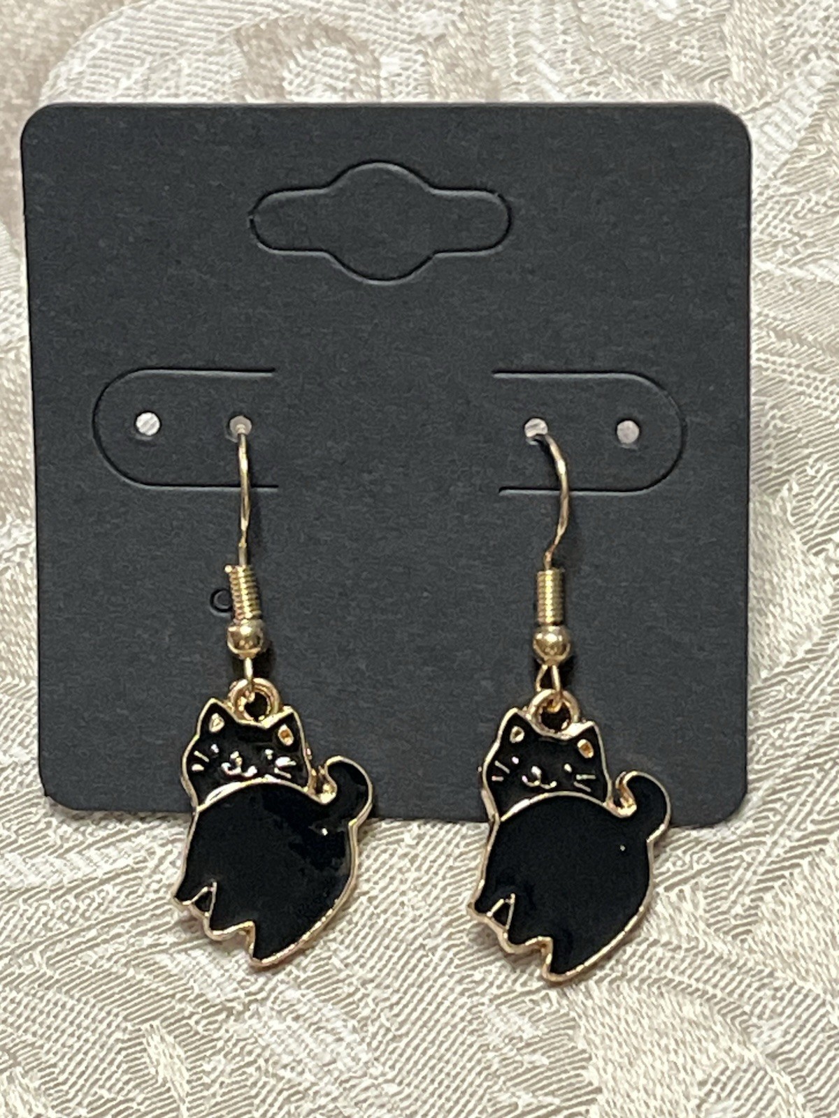 Vintage Black Cat Humor Gold Dangle Fashion Bohemian Casual Fun Earrings