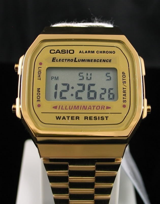 USA- MEN’S GOLD TONE STAINLESS STEEL DIGITAL WATCH A168WG CASIO