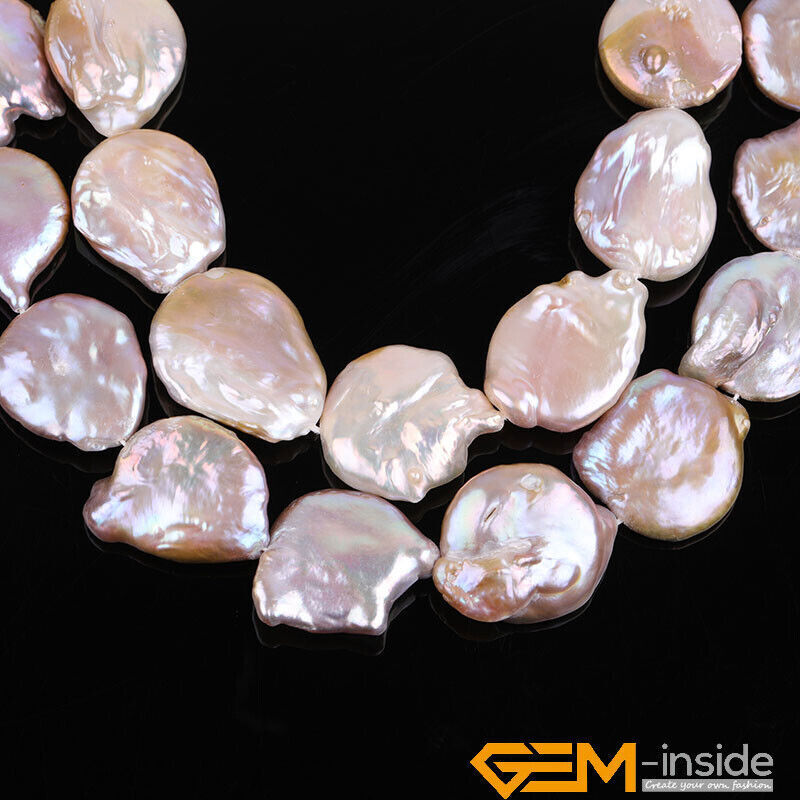 AAA Natural Baroque Big Nucleated Edison Coin Pearl Beads For Jewelry Making 15″