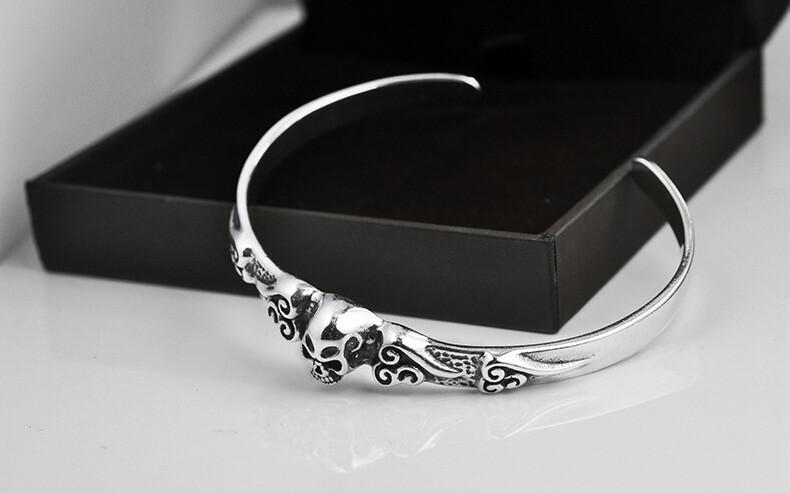 C30 Herren Armspange Totenkopf Schädel Sterling Silber 925
