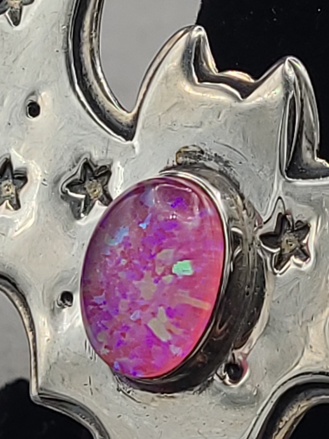 Super Cute! Sterling Silver PINK Lab Opal Bat Ring Size 7 Adjustable!