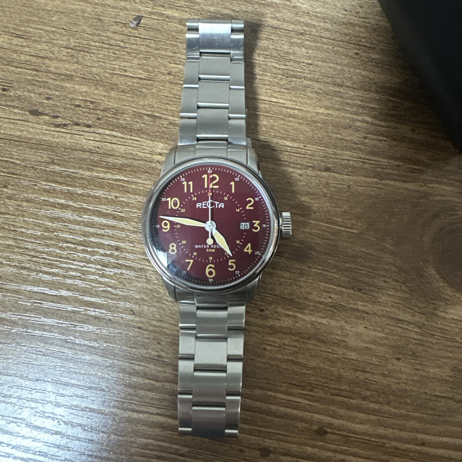 Recta Cavalier 3 Hands Date Maroon RT-3002 Japan Movement Water Resistant 50M