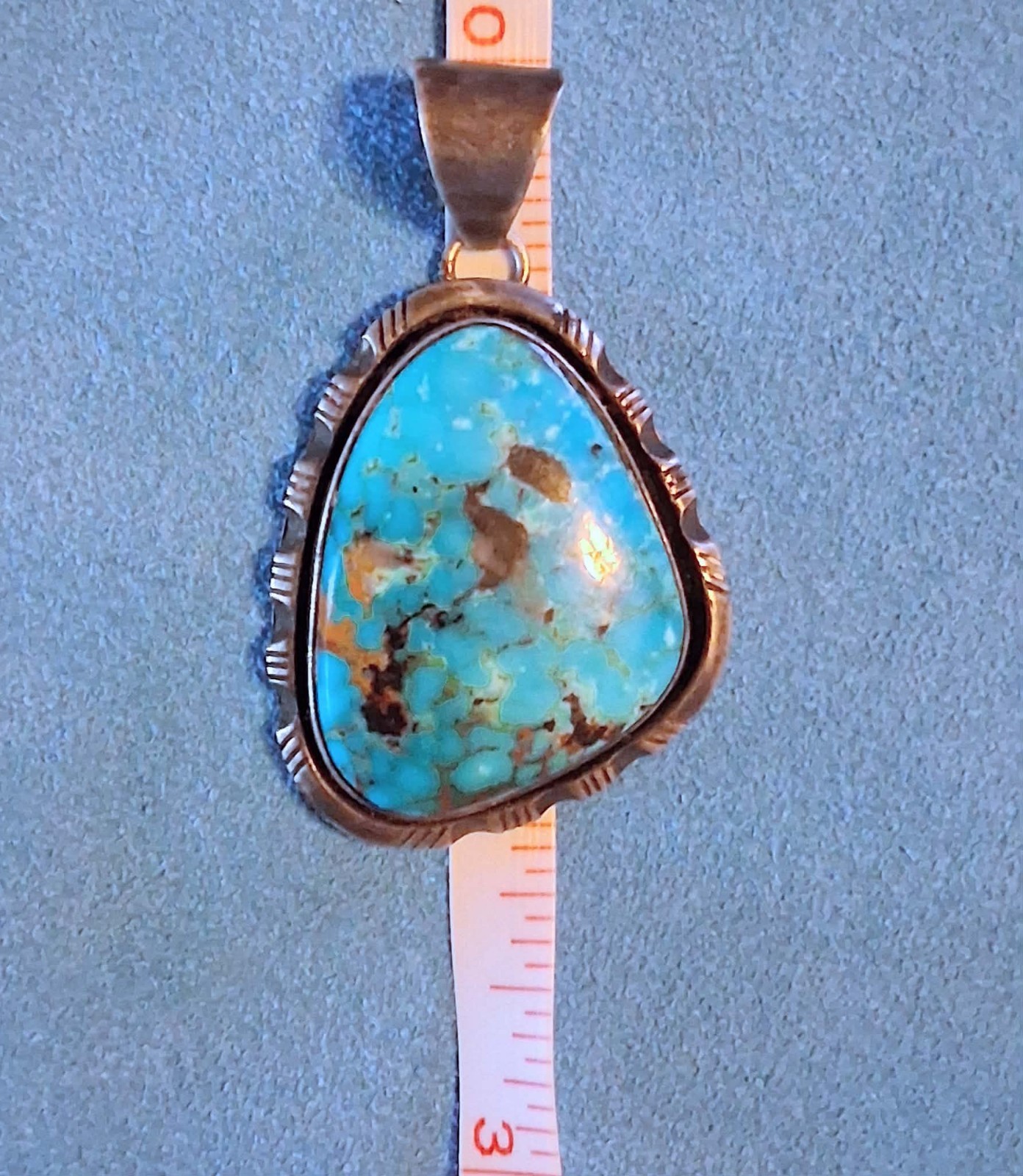 Large (2 1/8th In) Bea Johnson Navajo Turquoise Pendant