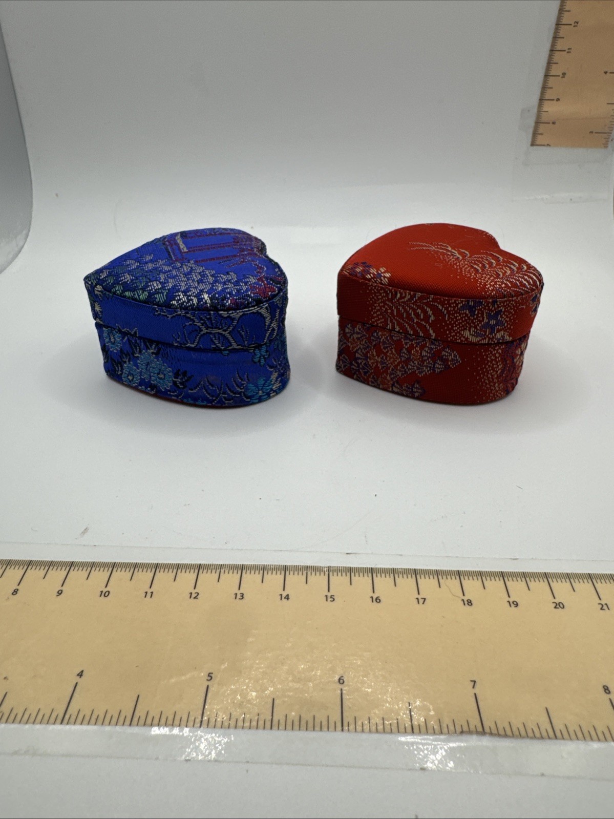 Set Of 2 Asian Ring Jewelry Box Compact Fabric Floral Portable – Heart Shaped
