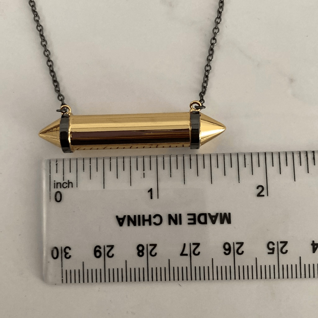 Two Tone Gold Black Bullet Pendant Necklace Adjustable 1619″