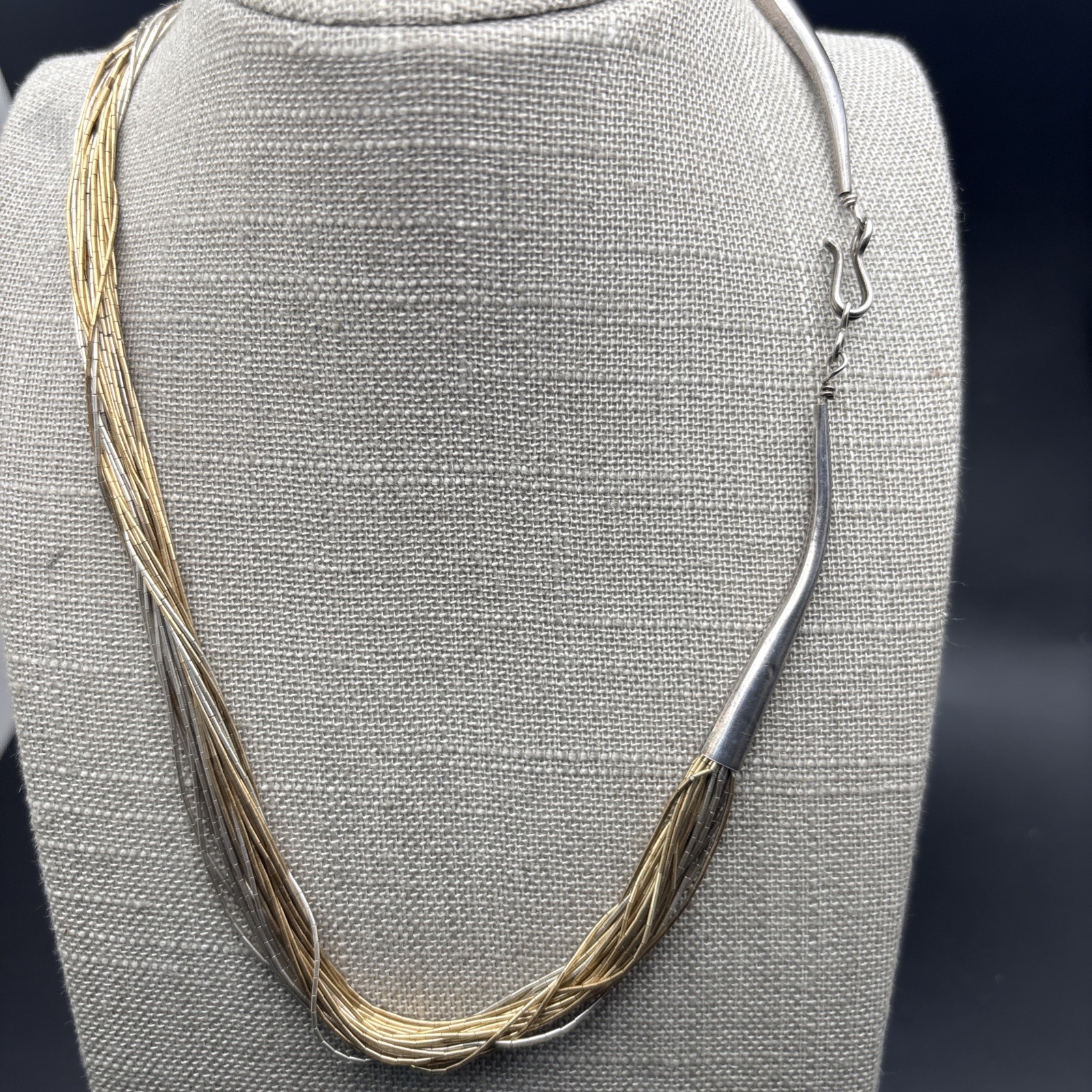vintage Liquid Silver Necklace 925 Multi Strand Artisan Signed 23g 18”