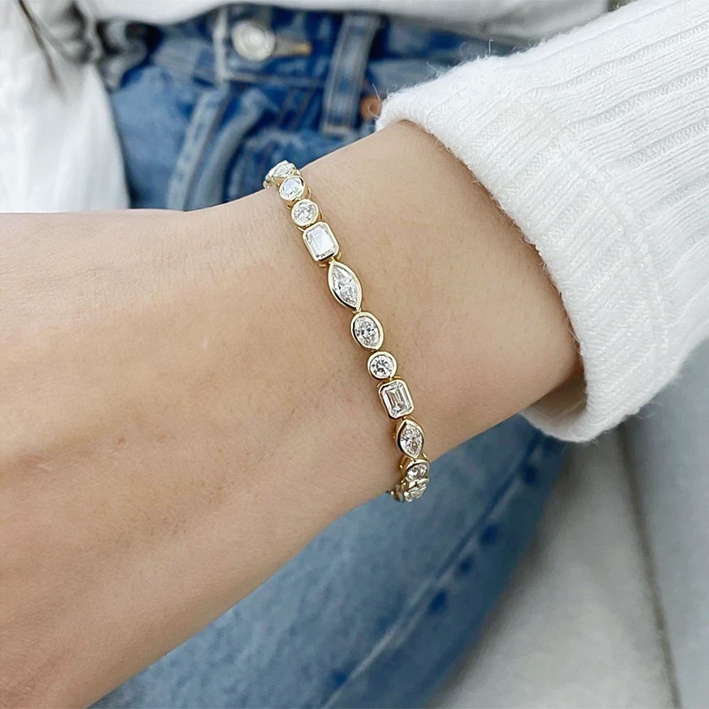 12CT Multi Stone Moissanite Tennis Bracelet in 7″ in 14K Yellow Gold Plated