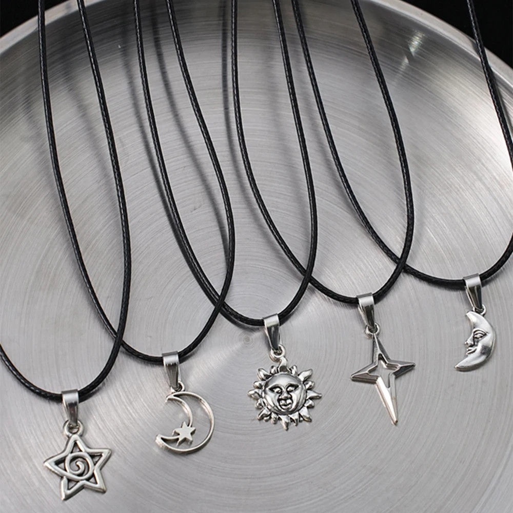 Y2K punk star moon sun metal pendant necklace, unisex, hip-hop personality trend