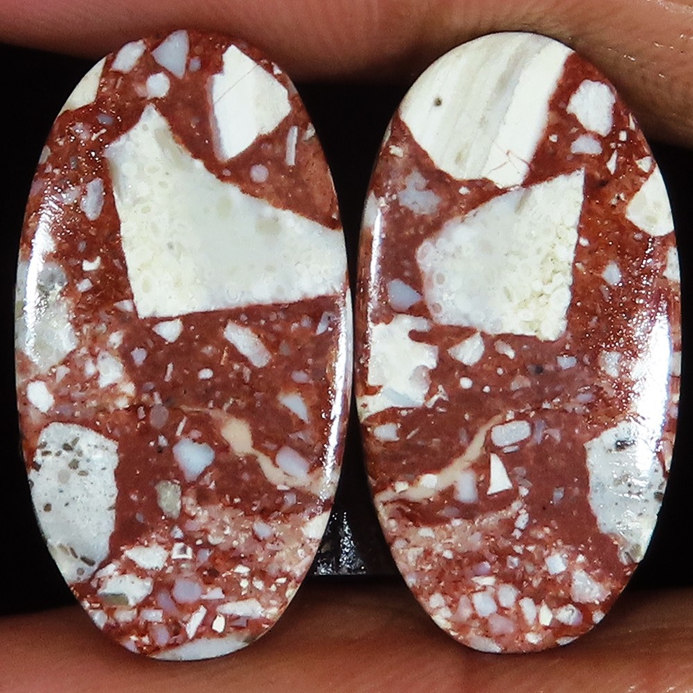 (14x26x03 mm) 28.00 Carat. BRECCIATED MOOKAITE pair oval shape loose gemstone
