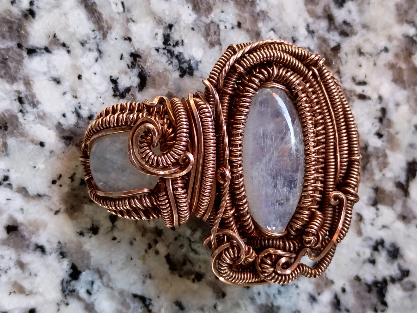 Moonstone Mushroom Pendant Copper Wirewrap Eyeball Handmade