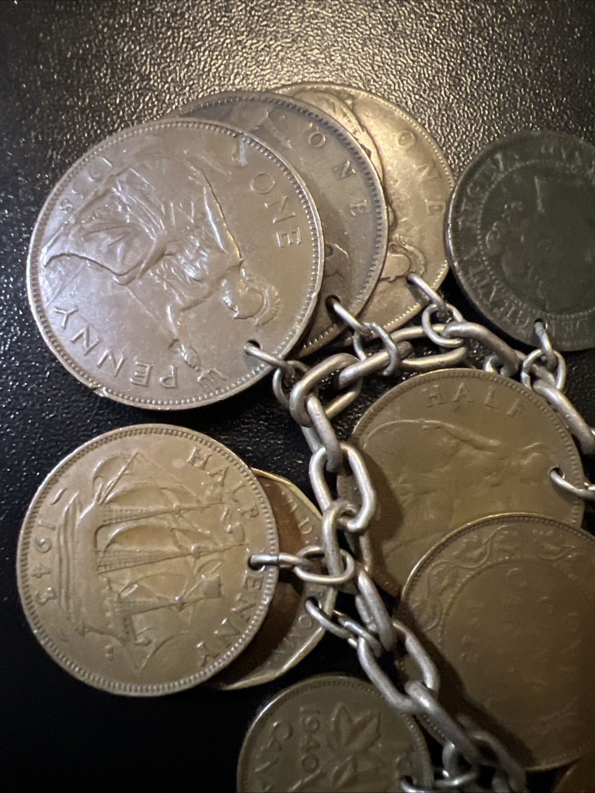 Vintage 835 Continental Silver Coin Charm Bracelet Travel World Coins European