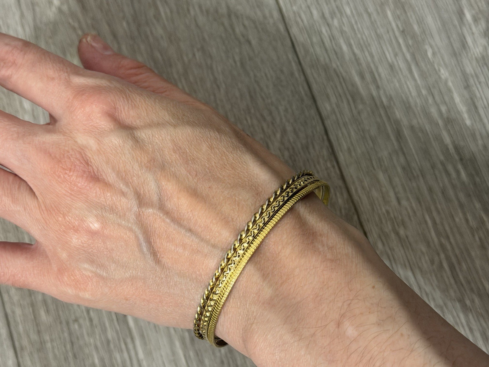 Set of 3 Gold Tone Stackable Bangle Bracelets, No Clasp, Metal, 2.75” Diameter