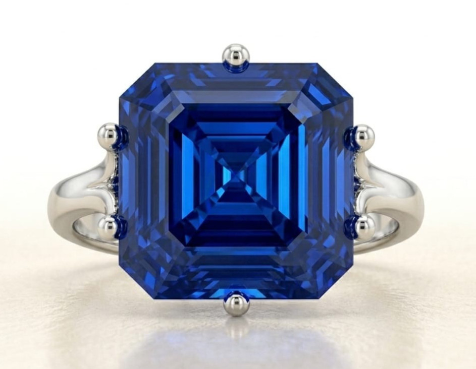 5.00 Ct Certified Asscher Shape Blue Natural Diamond Ring VVS1 White Gold Finish