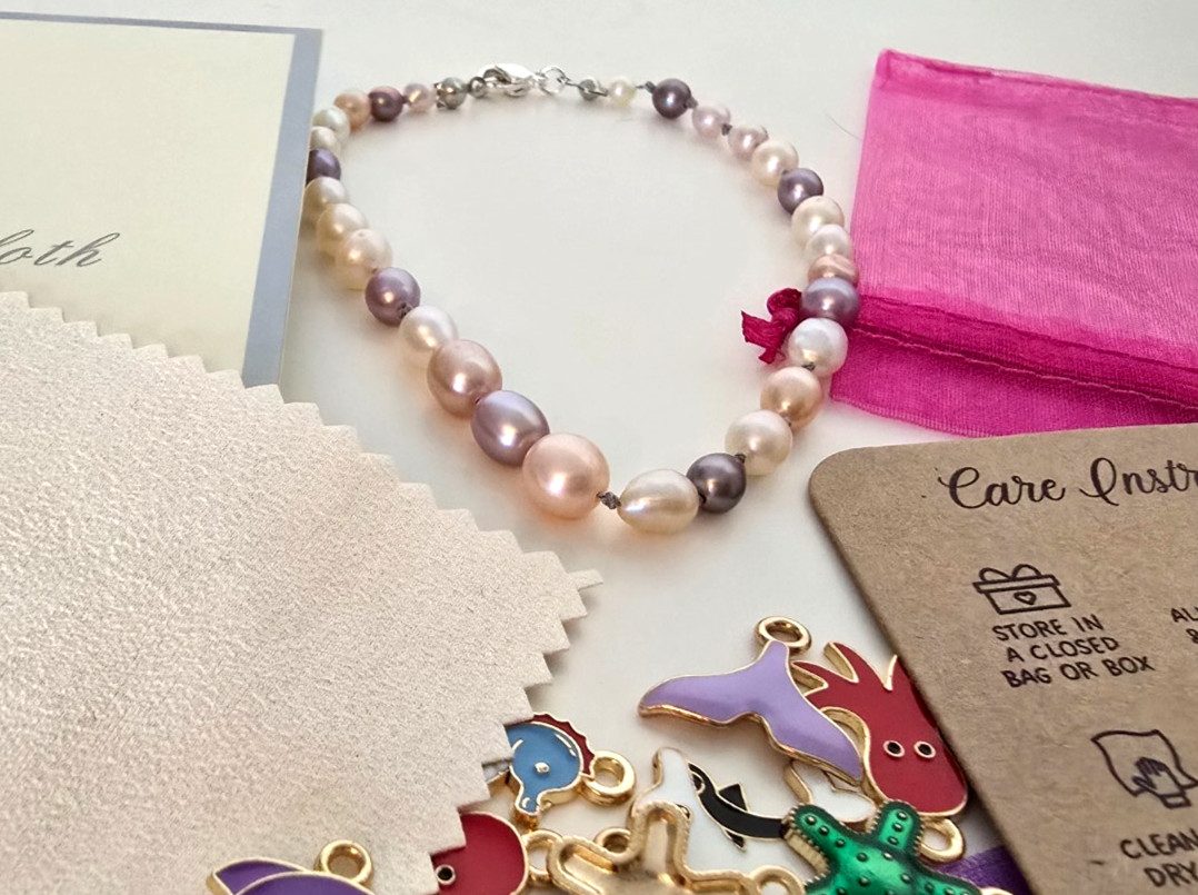 Genuine Baroque Pearl Anklet Multi Coloured 9.25 inches 100% Silk Thread Knotted